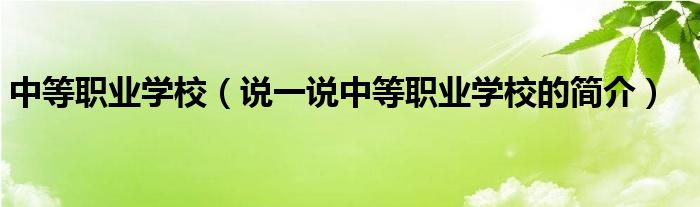 中等職業(yè)學(xué)校（說(shuō)一說(shuō)中等職業(yè)學(xué)校的簡(jiǎn)介）