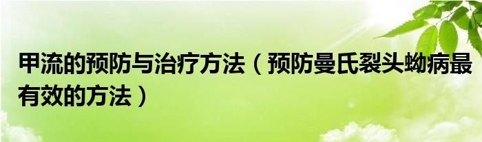 甲流的預(yù)防與治療方法（預(yù)防曼氏裂頭蚴病最有效的方法）