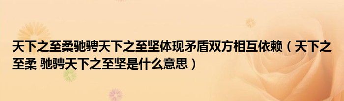 天下之至柔馳騁天下之至堅體現(xiàn)矛盾雙方相互依賴（天下之至柔 馳騁天下之至堅是什么意思）