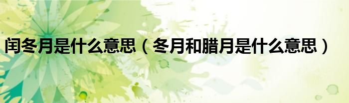 閏冬月是什么意思（冬月和臘月是什么意思）
