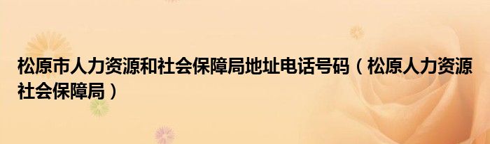 松原市人力資源和社會保障局地址電話號碼（松原人力資源社會保障局）