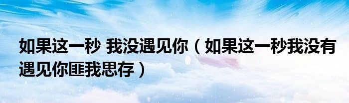 如果這一秒 我沒遇見你（如果這一秒我沒有遇見你匪我思存）