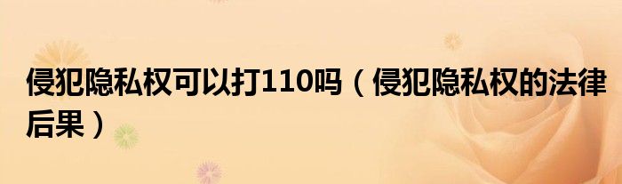侵犯隱私權(quán)可以打110嗎（侵犯隱私權(quán)的法律后果）