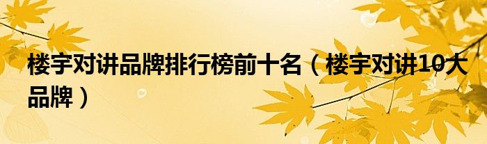 樓宇對(duì)講品牌排行榜前十名（樓宇對(duì)講10大品牌）