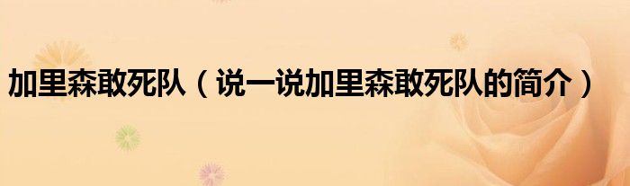 加里森敢死隊(duì)（說(shuō)一說(shuō)加里森敢死隊(duì)的簡(jiǎn)介）