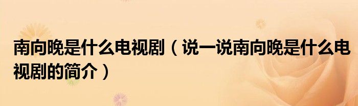 南向晚是什么電視?。ㄕf一說南向晚是什么電視劇的簡介）