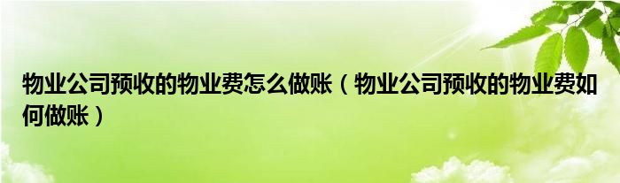 物業(yè)公司預(yù)收的物業(yè)費(fèi)怎么做賬（物業(yè)公司預(yù)收的物業(yè)費(fèi)如何做賬）