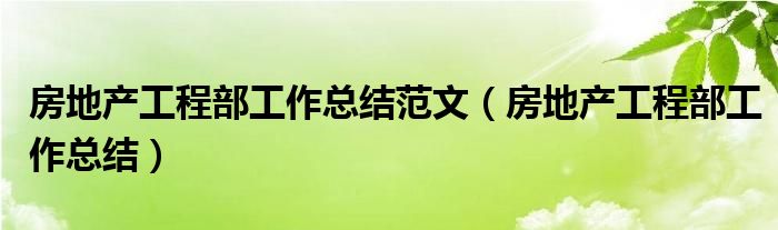 房地產(chǎn)工程部工作總結(jié)范文（房地產(chǎn)工程部工作總結(jié)）