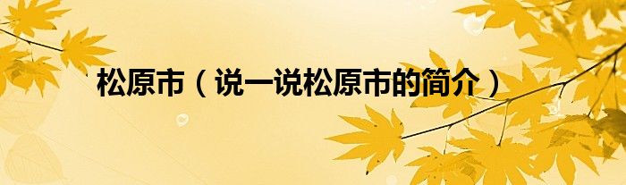 松原市（說一說松原市的簡介）