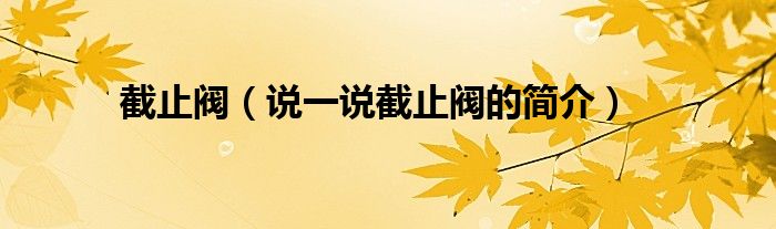 截止閥（說一說截止閥的簡介）