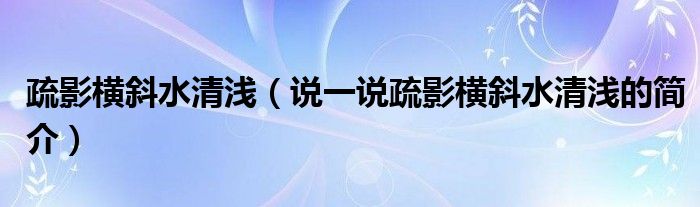 疏影橫斜水清淺（說一說疏影橫斜水清淺的簡介）