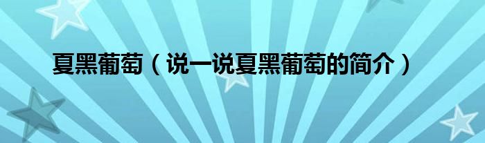夏黑葡萄（說一說夏黑葡萄的簡(jiǎn)介）
