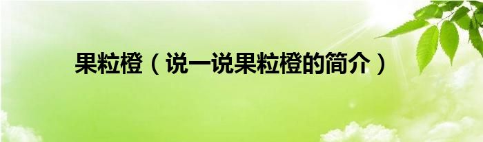 果粒橙（說一說果粒橙的簡介）