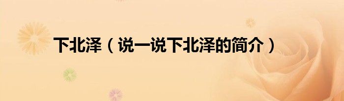 下北澤（說(shuō)一說(shuō)下北澤的簡(jiǎn)介）