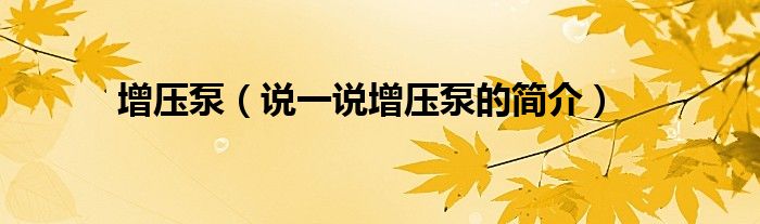 增壓泵（說一說增壓泵的簡介）