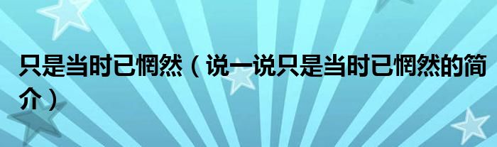 只是當時已惘然（說一說只是當時已惘然的簡介）