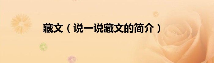 藏文（說(shuō)一說(shuō)藏文的簡(jiǎn)介）