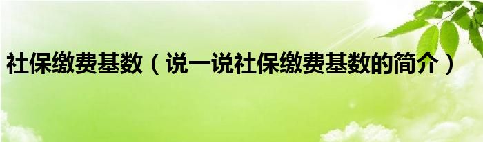 社保繳費基數(shù)（說一說社保繳費基數(shù)的簡介）