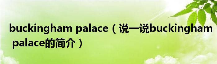 buckingham palace（說一說buckingham palace的簡介）