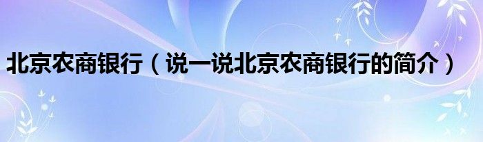 北京農(nóng)商銀行（說一說北京農(nóng)商銀行的簡介）