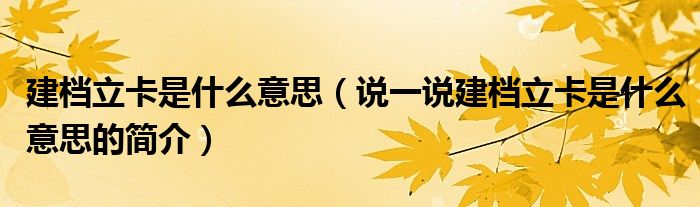 建檔立卡是什么意思（說一說建檔立卡是什么意思的簡介）