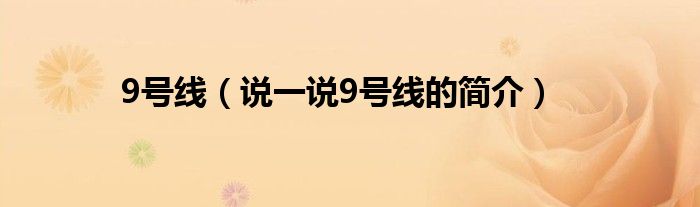 9號線（說一說9號線的簡介）