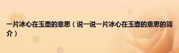 一片冰心在玉壺的意思（說一說一片冰心在玉壺的意思的簡(jiǎn)介）