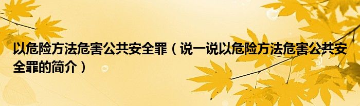 以危險(xiǎn)方法危害公共安全罪（說(shuō)一說(shuō)以危險(xiǎn)方法危害公共安全罪的簡(jiǎn)介）