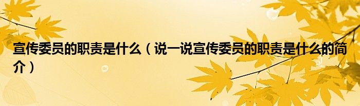 宣傳委員的職責是什么（說一說宣傳委員的職責是什么的簡介）