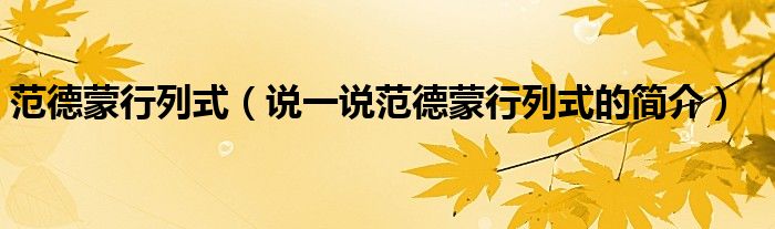 范德蒙行列式（說一說范德蒙行列式的簡介）