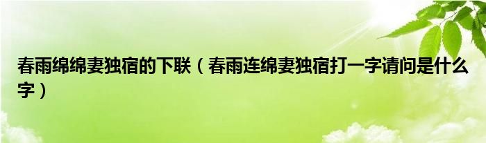 春雨綿綿妻獨(dú)宿的下聯(lián)（春雨連綿妻獨(dú)宿打一字請(qǐng)問是什么字）