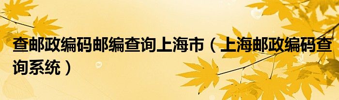 查郵政編碼郵編查詢上海市（上海郵政編碼查詢系統(tǒng)）