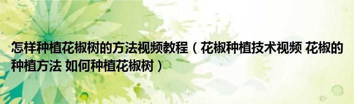 怎樣種植花椒樹的方法視頻教程（花椒種植技術(shù)視頻 花椒的種植方法 如何種植花椒樹）
