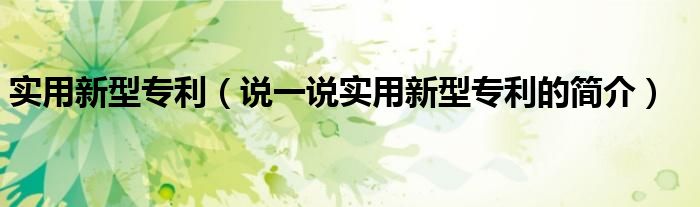 實用新型專利（說一說實用新型專利的簡介）