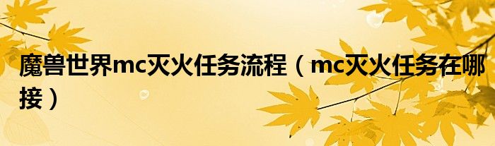 魔獸世界mc滅火任務(wù)流程（mc滅火任務(wù)在哪接）