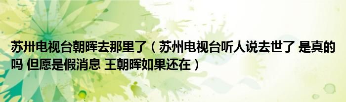 蘇卅電視臺(tái)朝暉去那里了（蘇州電視臺(tái)聽人說去世了 是真的嗎 但愿是假消息 王朝暉如果還在）