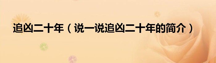 追兇二十年（說一說追兇二十年的簡介）