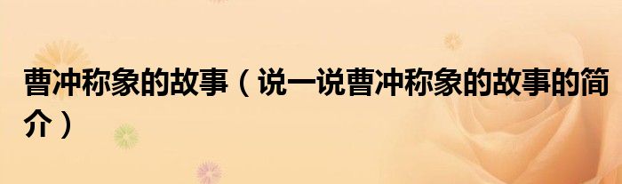 曹沖稱象的故事（說一說曹沖稱象的故事的簡介）