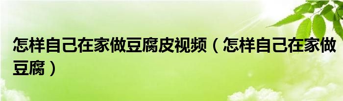 怎樣自己在家做豆腐皮視頻（怎樣自己在家做豆腐）
