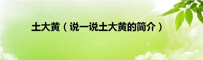 土大黃（說一說土大黃的簡介）