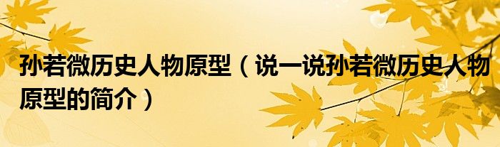 孫若微歷史人物原型（說(shuō)一說(shuō)孫若微歷史人物原型的簡(jiǎn)介）