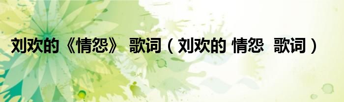 劉歡的《情怨》 歌詞（劉歡的 情怨  歌詞）