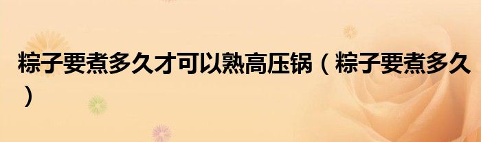 粽子要煮多久才可以熟高壓鍋（粽子要煮多久）
