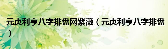 元貞利亨八字排盤網(wǎng)紫薇（元貞利亨八字排盤）