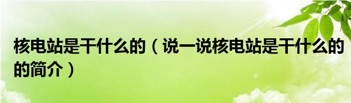 核電站是干什么的（說(shuō)一說(shuō)核電站是干什么的的簡(jiǎn)介）