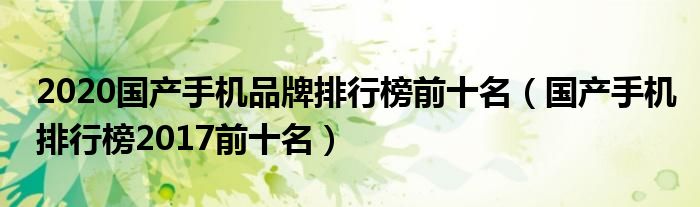 2020國產手機品牌排行榜前十名（國產手機排行榜2017前十名）