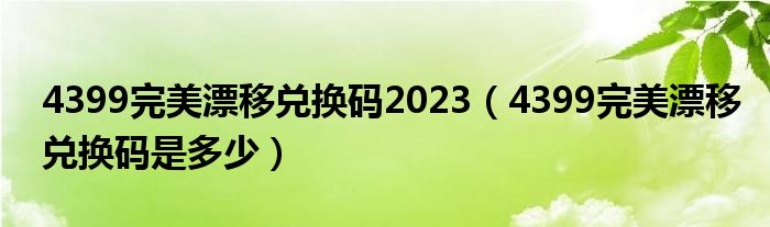 4399完美漂移兌換碼2023（4399完美漂移兌換碼是多少）