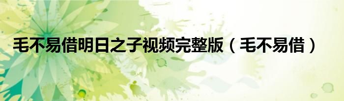 毛不易借明日之子視頻完整版（毛不易借）
