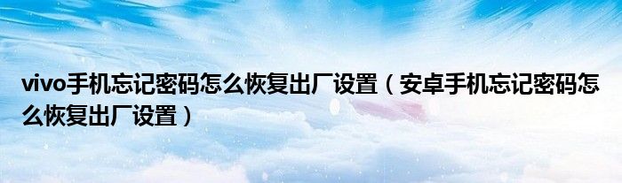 vivo手機(jī)忘記密碼怎么恢復(fù)出廠設(shè)置（安卓手機(jī)忘記密碼怎么恢復(fù)出廠設(shè)置）