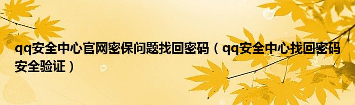 qq安全中心官網密保問題找回密碼（qq安全中心找回密碼安全驗證）